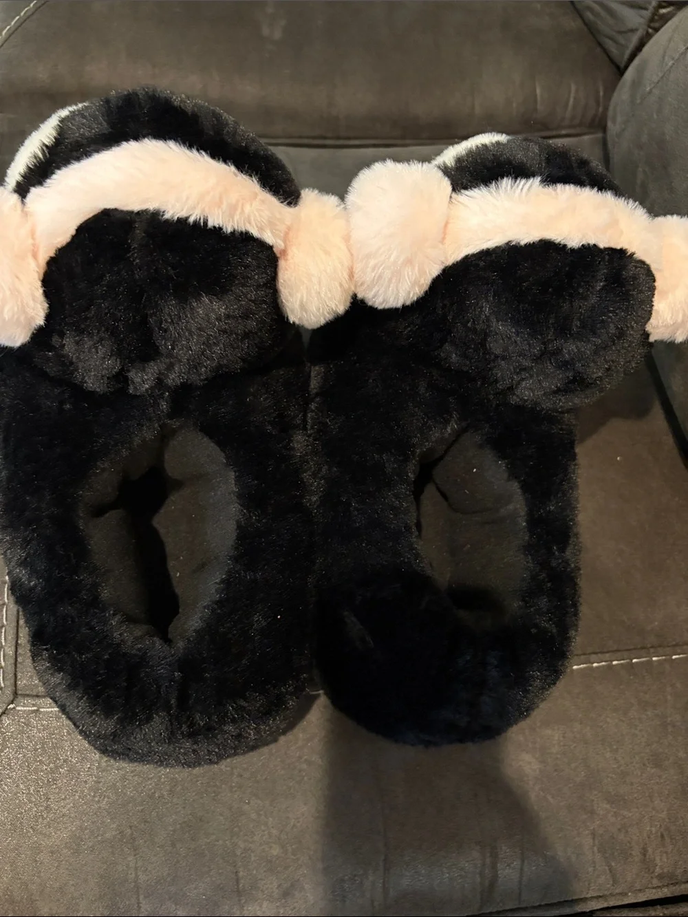Plush Penguin House Shoes - Black, White & Pink